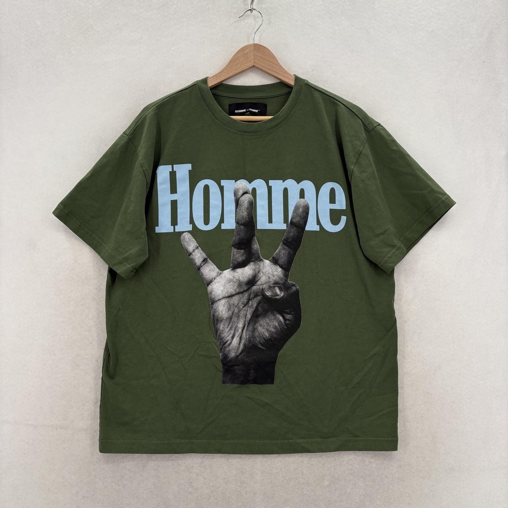 Homme + Femme Shirt Mens Large Green Homme Femme Twisted Fingers Tee Streetwear